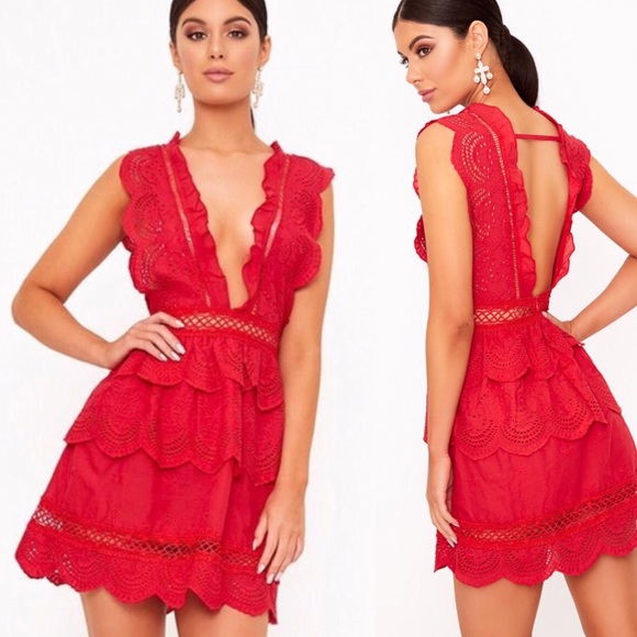 pretty little thing red lace dress